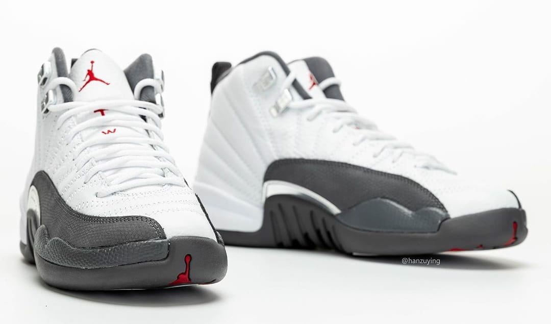 Jordan 12 grey white red