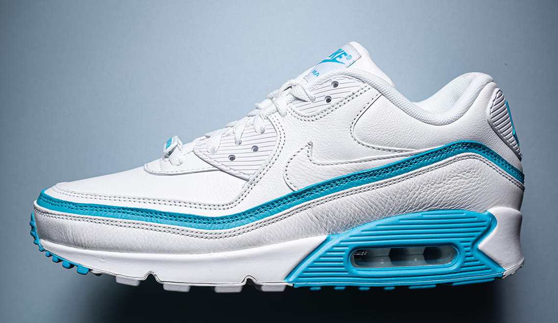 Undefeated x Air Max 90 'White/Blue Fury' CJ7197-102 (Lateral)