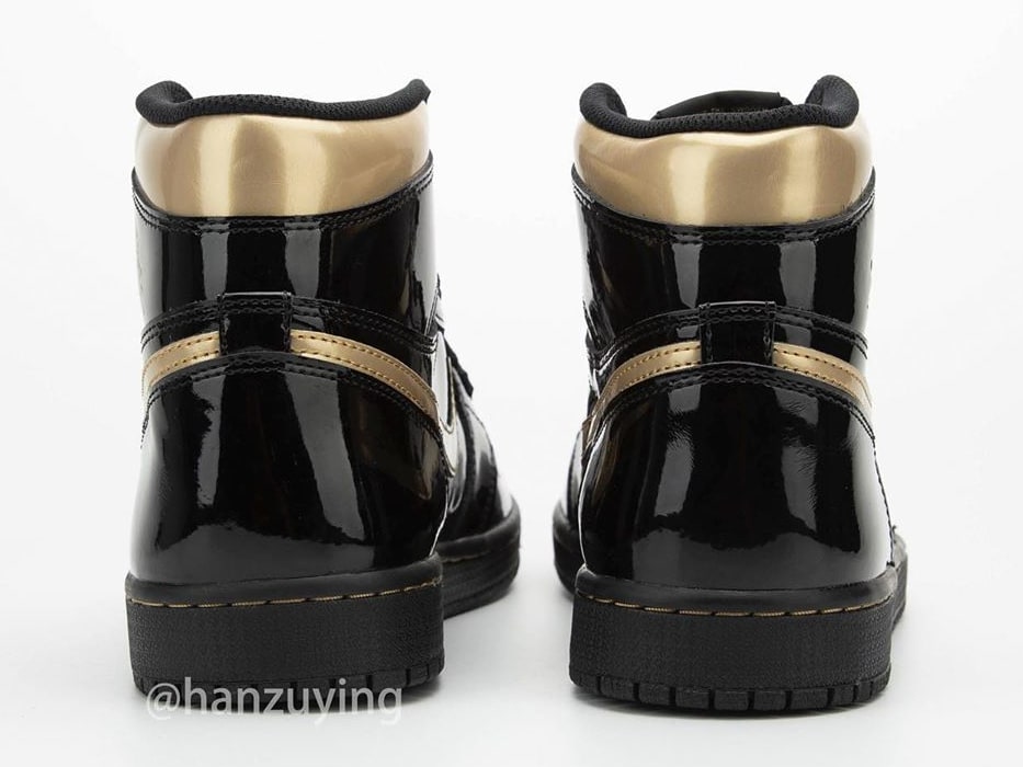 Air Jordan 1 High Black Gold Patent Release Date 555088-032 Heel