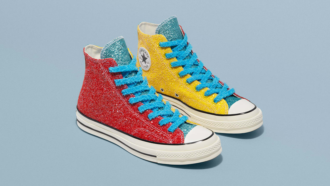 blue yellow and red converse