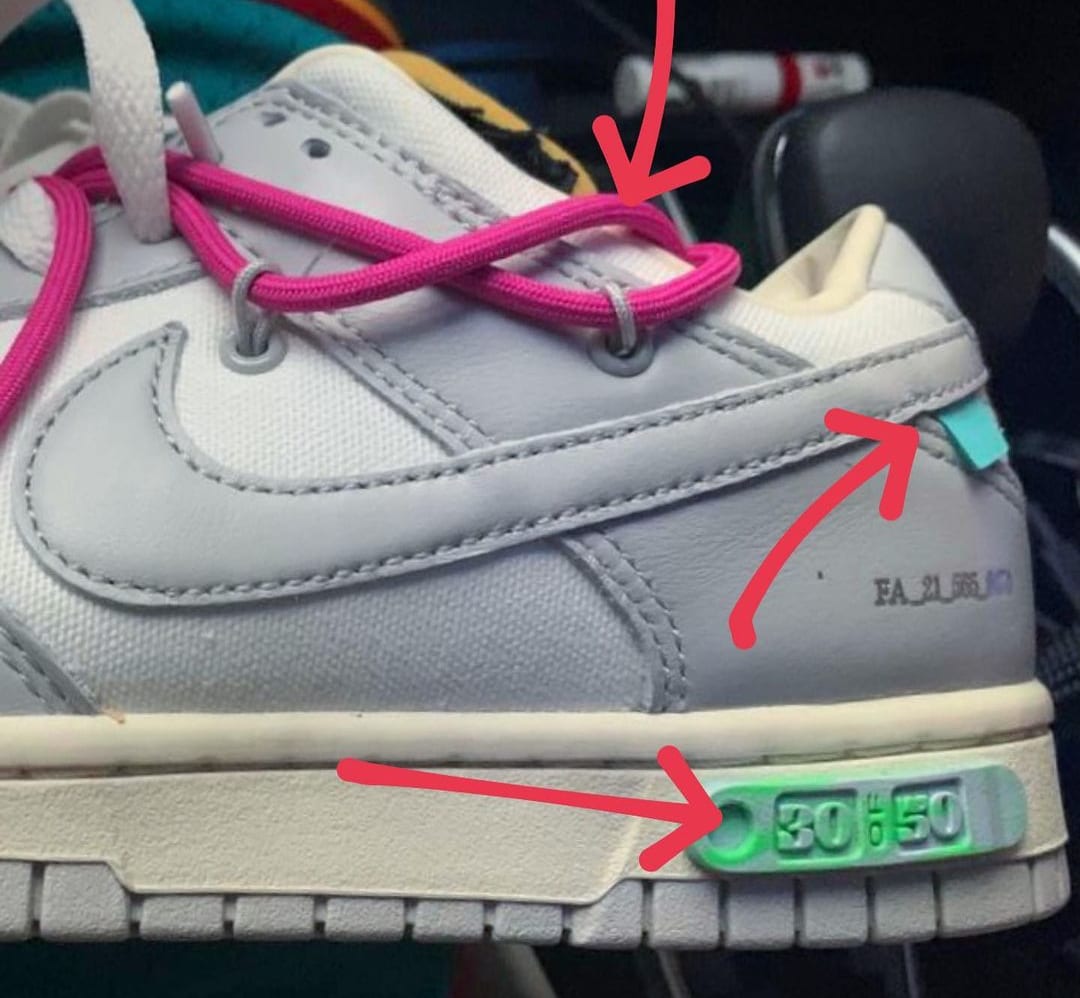 Off-White x Nike Dunk 'The 50' Sail/Grey/Pink (Heel)