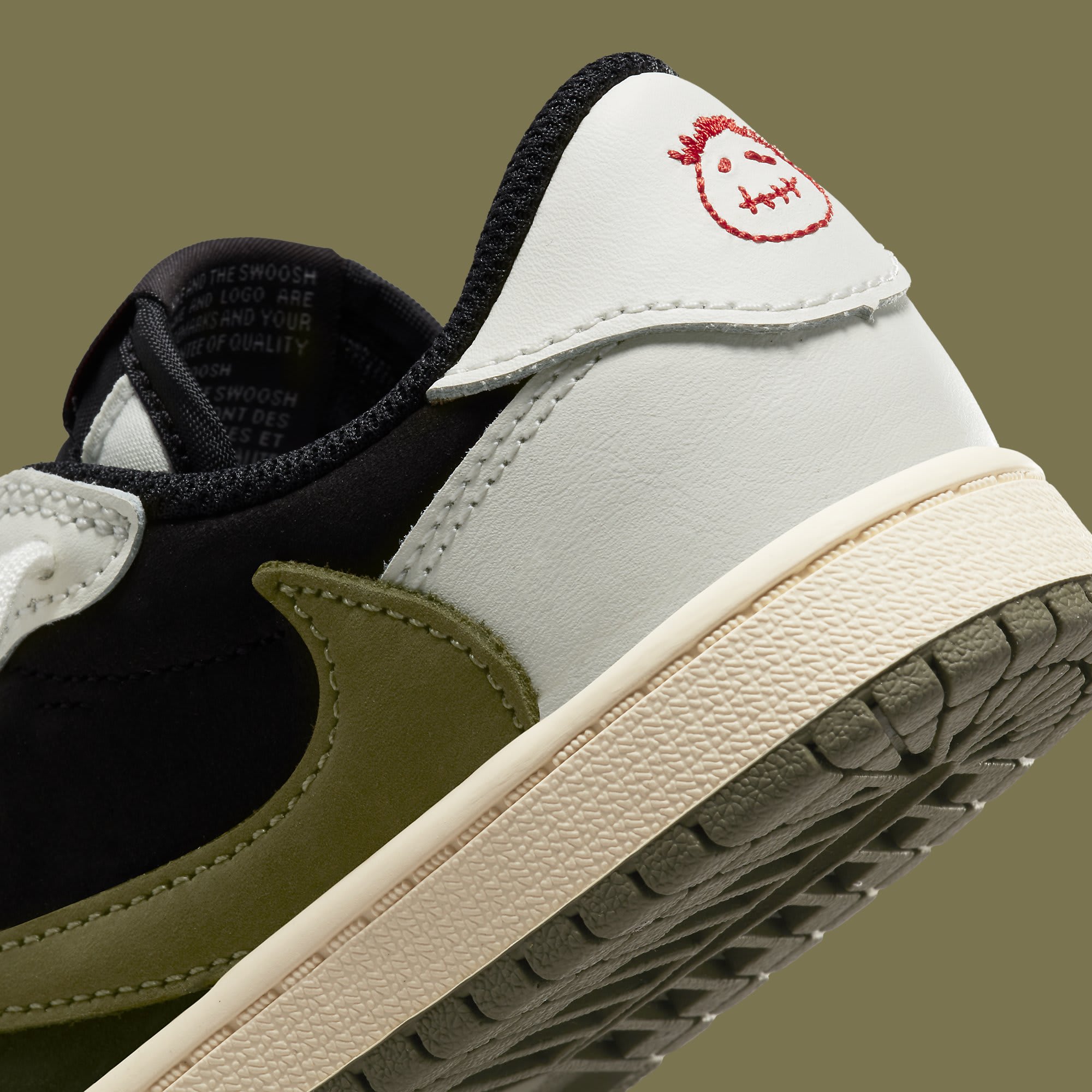 Travis Scott x Air Jordan 1 Low Women's 'Olive' PS DZ5909 106 Heel