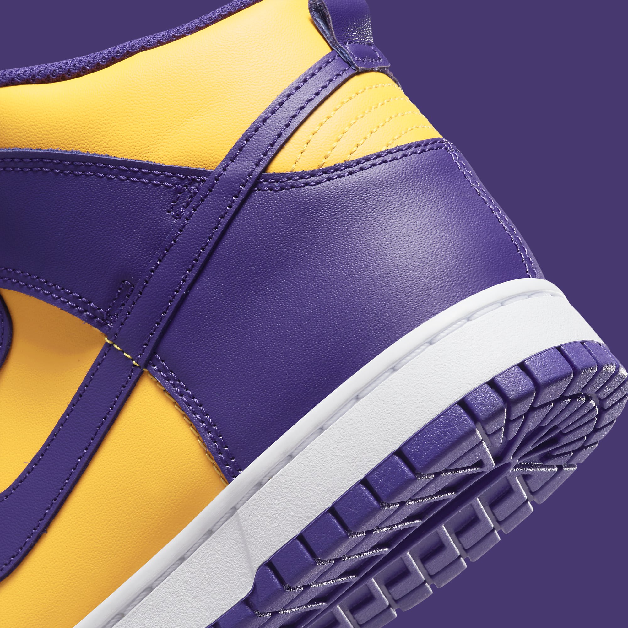 Nike Dunk High Lakers Release Date DD1399-500 Heel Detail
