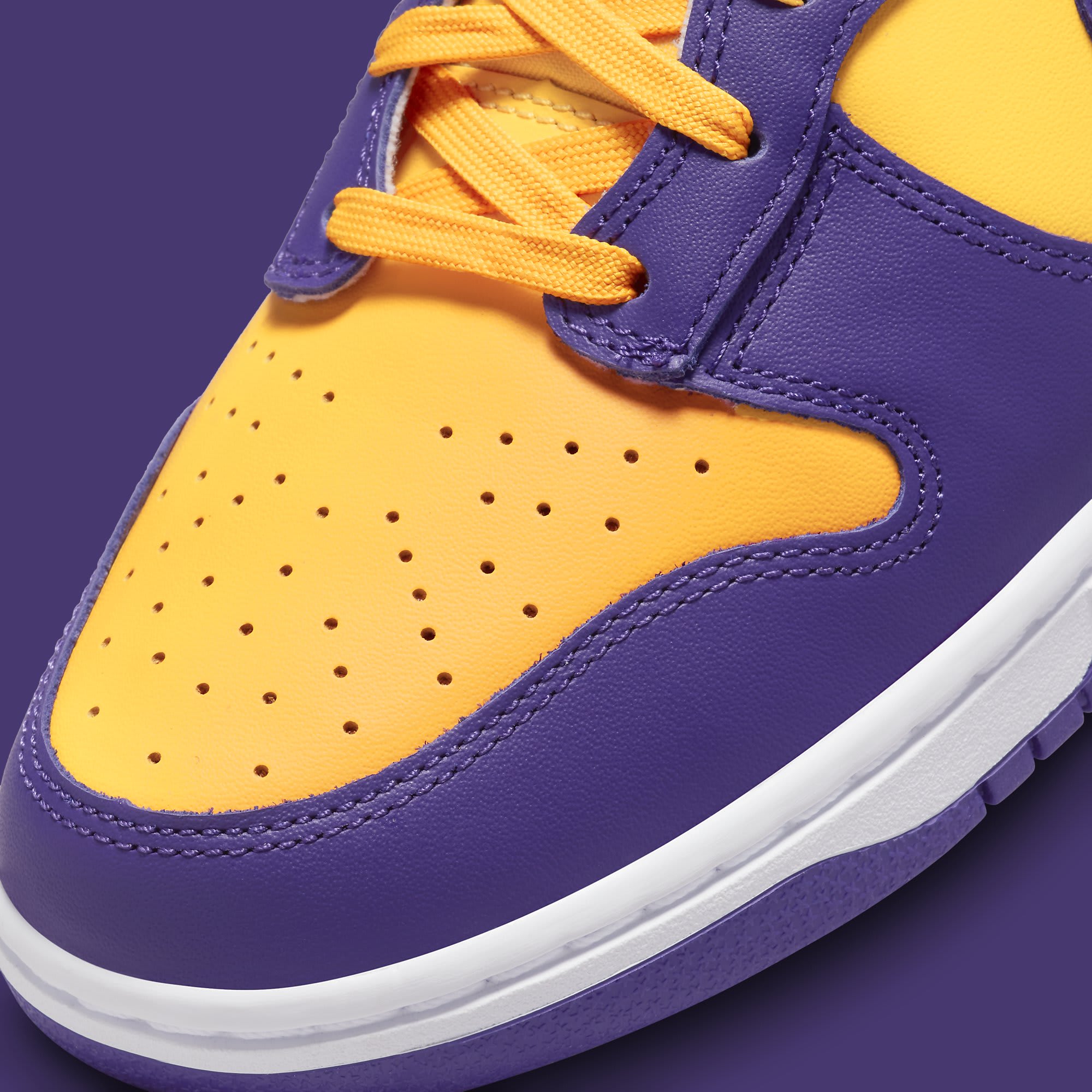 Nike Dunk High Lakers Release Date DD1399-500 Toe Detail