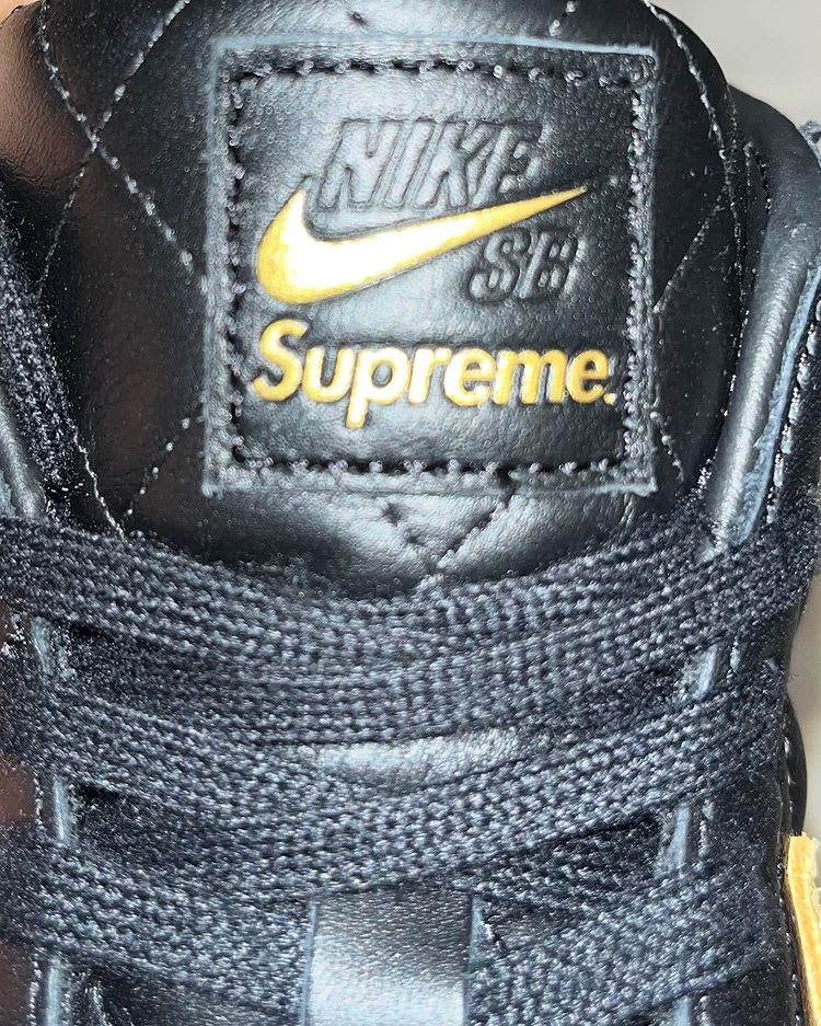 Supreme x Nike SB Blazer Black Gold 2022 Release Date Tongue
