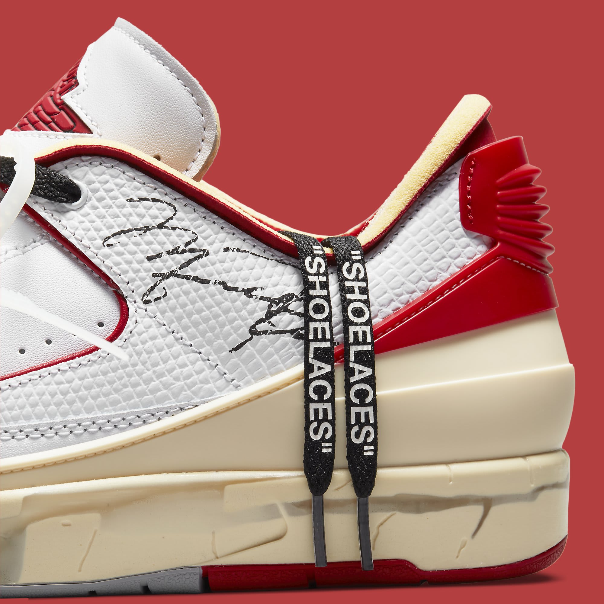 Off-White x Air Jordan 2 II Low White Varsity Red Release Date DJ4375-106 Laces