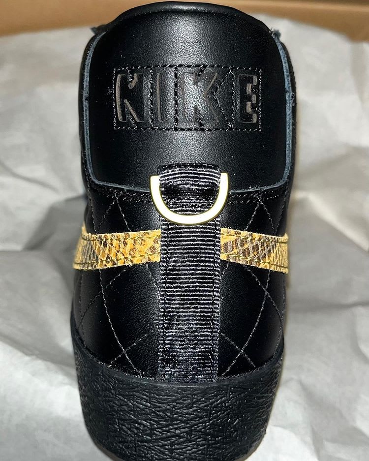 Supreme x Nike SB Blazer Black Gold 2022 Release Date Heel